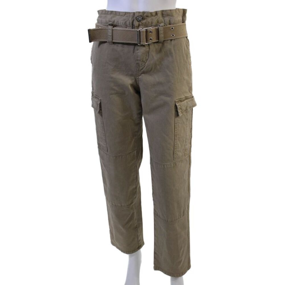 R+A Mens Cargo Khaki Pants Brown Buckle 97% Cotton Size S